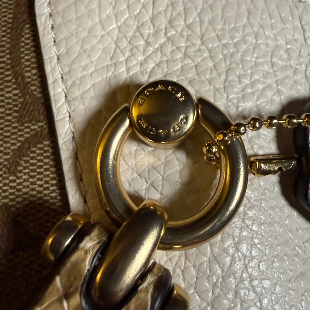 Coach Kacey Khaki Chalk Blocked Canvas Top Zip Satchel Crossbody Snakeskin Purse